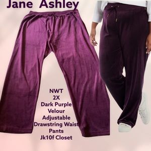 🥀NWT JANE ASHLEY 2X BUTTERY VELOUR PURPLE DRAWSTRING WAIST PANTS